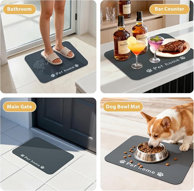 WENBOKMIN Dog Food Mat, Diatom Ooze Cat Water Mats Non Slip for Floors Waterproof and Water Absorption, Easy to Clean-Dog (12" H*15.5" L)