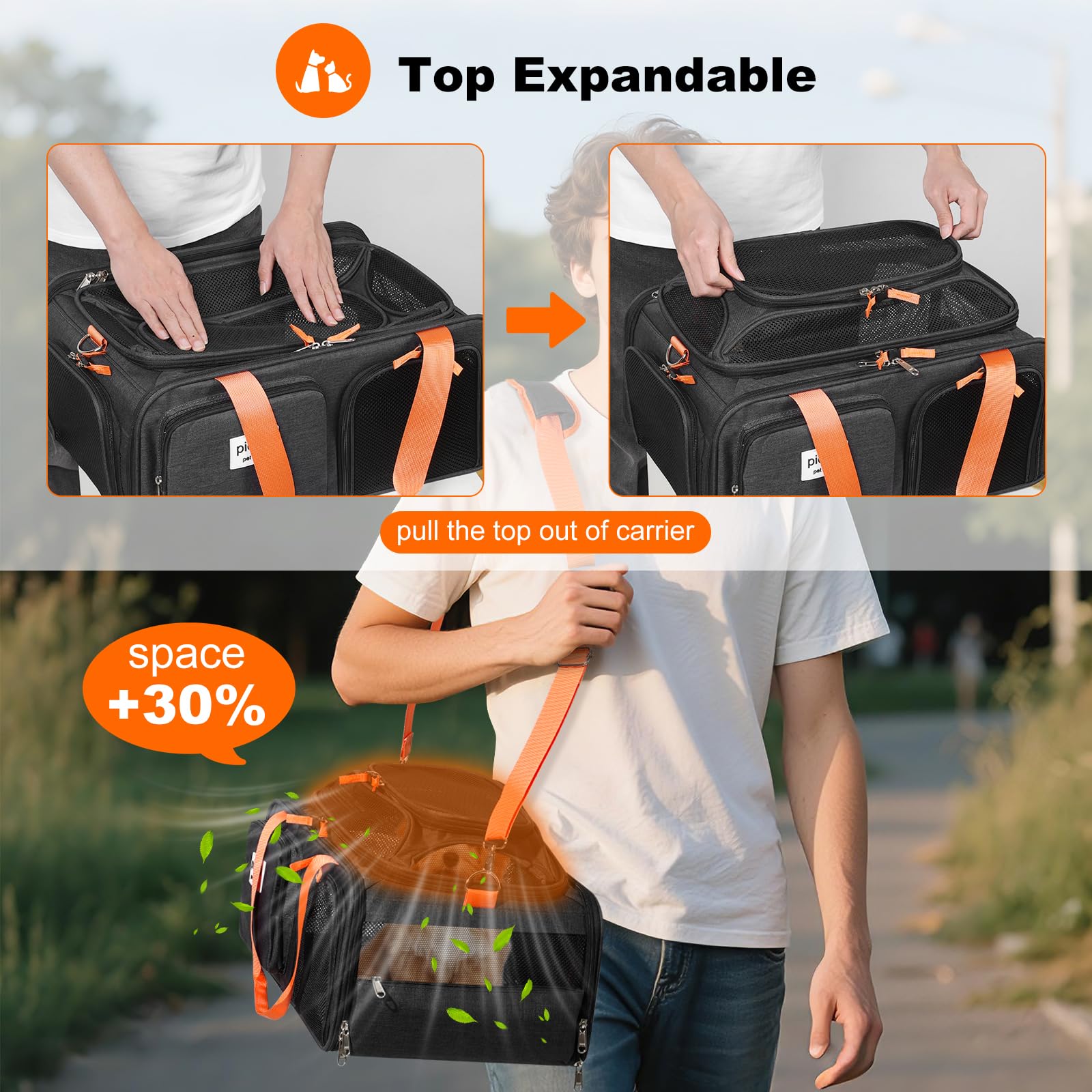 pidipiti 19x13x9 top Expandable pet Carrier, for Small Dog/cat up to 10 lbs