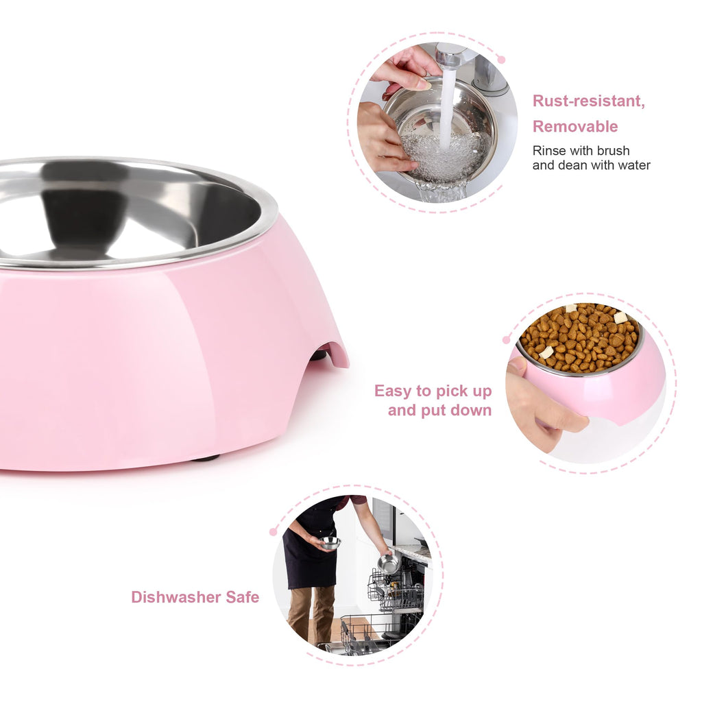 PetVillage Elevated Dog Bowls Set - Non-Slip Raised Pet Feeder with Medium (10 oz) & Large (20 oz) Stainless Steel Bowls - Includes Durable Resin Stand for Corgi Puppies and Adult Cats - Pink