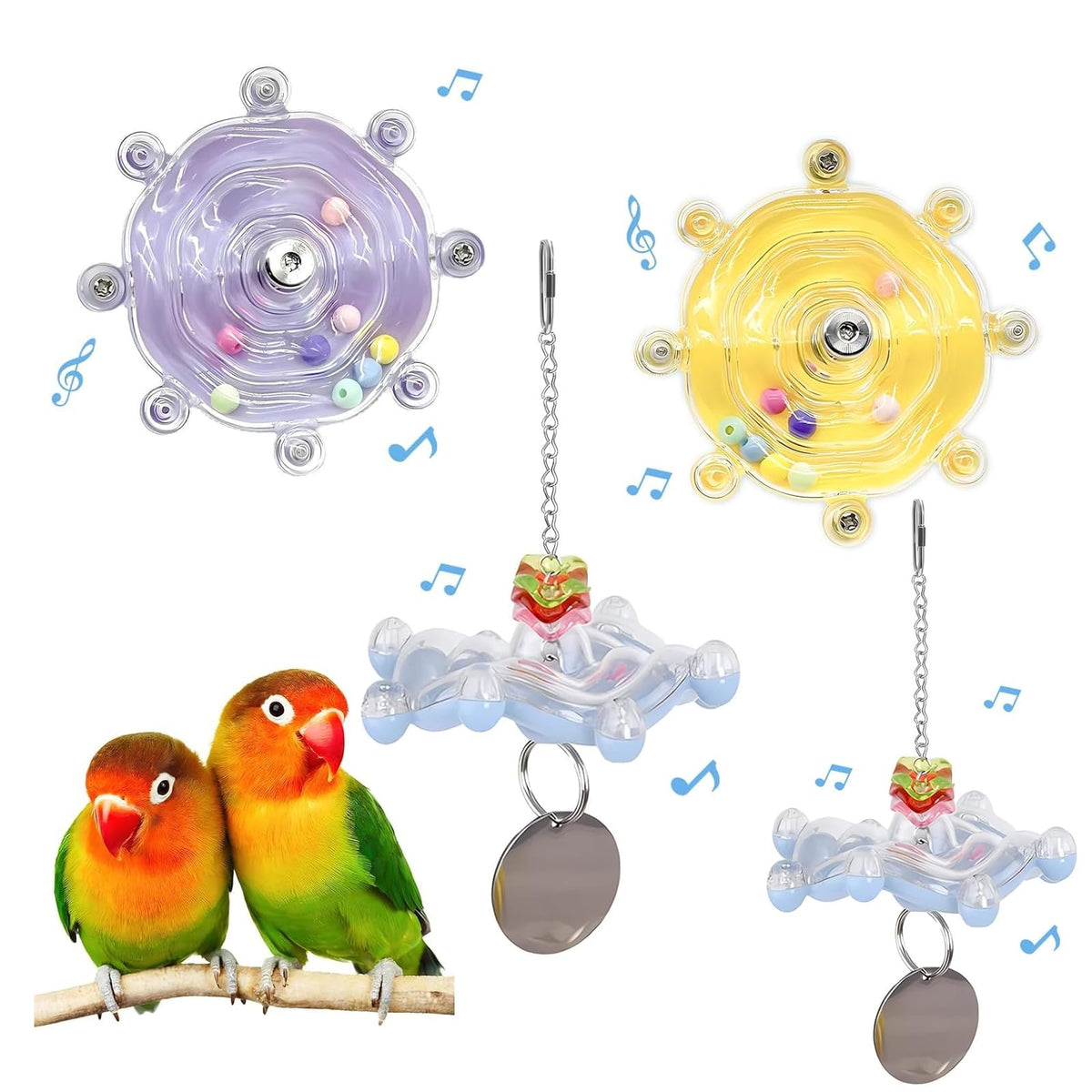 Jevnd 2Pcs Innovative Bird Toy with Mirror, Spinner Toy with Rustling Beads