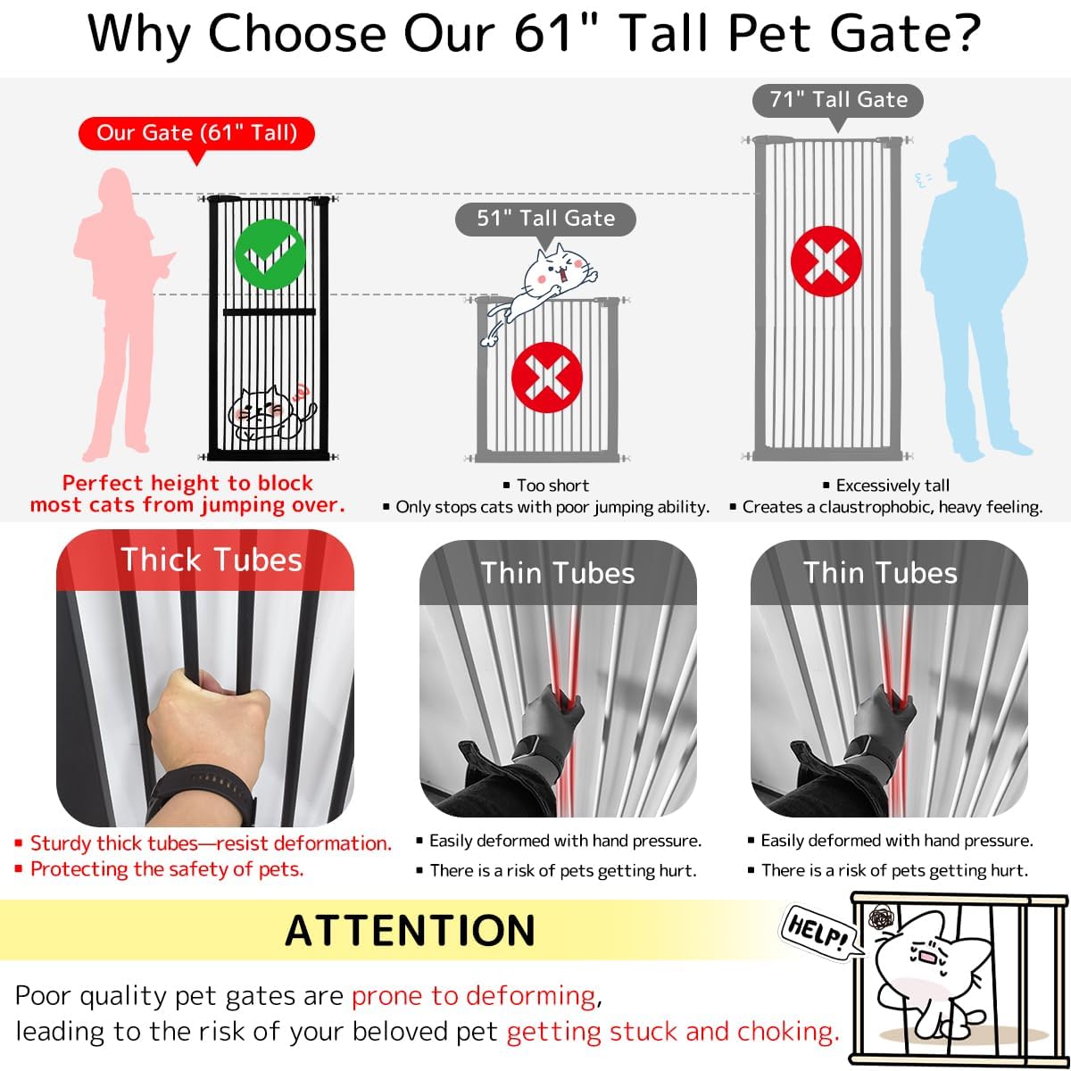 Lumizone 61.02" Extra Tall Pet Gate for Cat Dog 26.38"-30.11" Wide Black