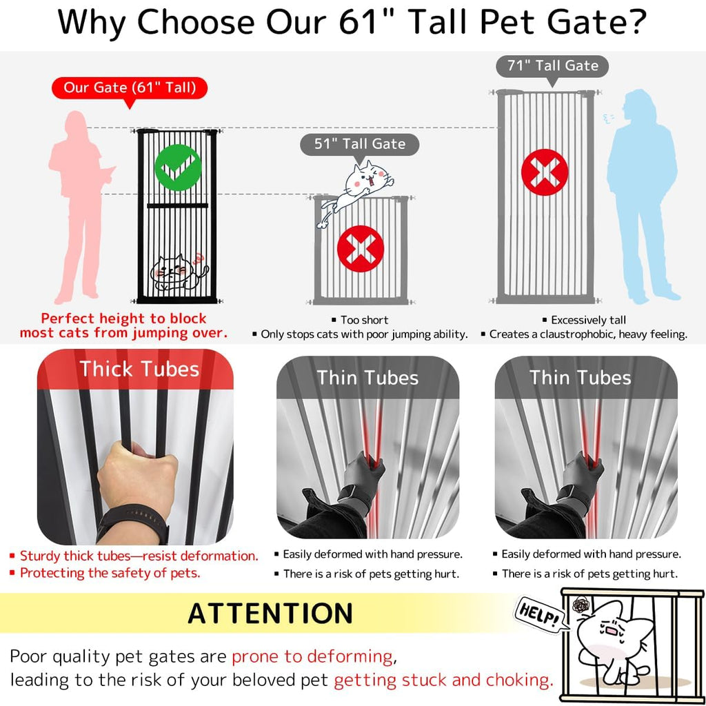 Lumizone 61.02" Extra Tall Pet Gate for Cat Dog 30.12"-34.05" Wide Black
