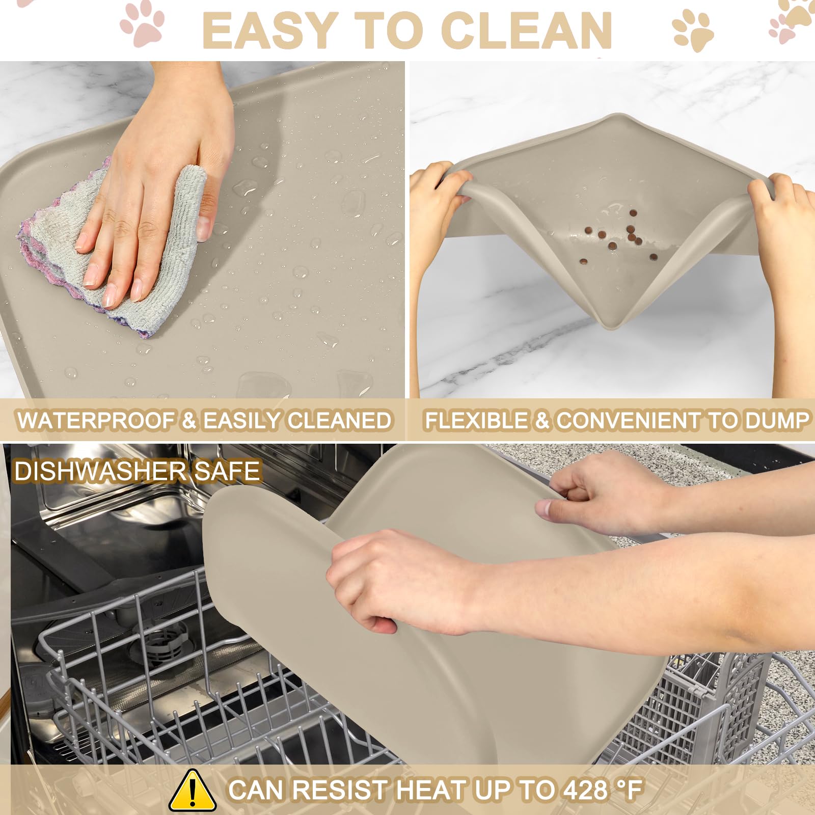 SMILOOL Waterproof Silicone Pet Food Mat with Raised Edge for Dog & Cat