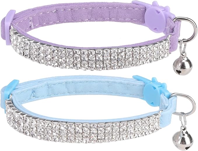 EXPAWLORER Soft Velvet Safe Cat Collars for Girl Cats,Blue & Light Purple