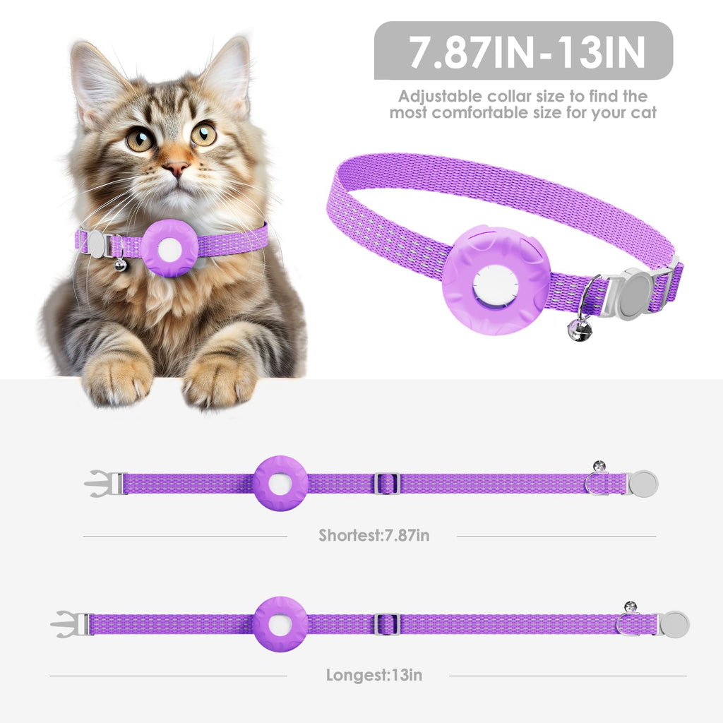 Cat Tracker, Waterproof Pet Tracker for Cats, Cat GPS Tracker Collar with Safety Elastic Buckle, Works with Any Collar, GPS Tracker Compatible with Apple Find My App (Only iOS), No Monthly Fee, Purple