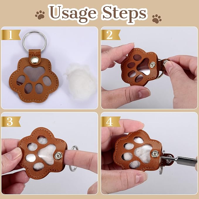 Eunigem Personalized Pet Hair Keychain for Dogs Cats-Custom Paw Keychains for Dog Hair-Shaped Leather Keychain,Pet Memorial Gifts Remembrance Accessory Refillable Keepsake for Bag or Key (Color-5)
