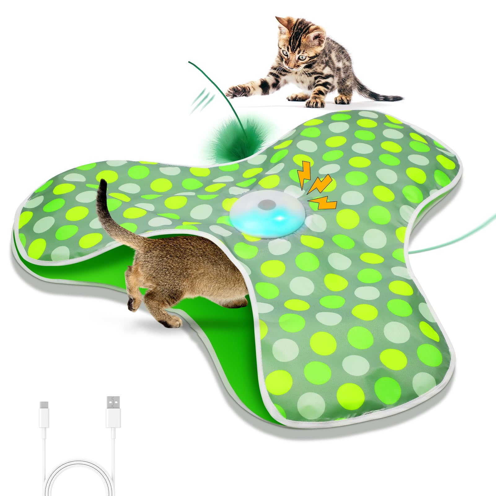 Sofolor Interactive Cat Toy, Automatic Cat Toys for Indoor Cats, Hide and Seek Cat Toy with Motion Activated, Moving Feather, Chirping, USB Rechargeable