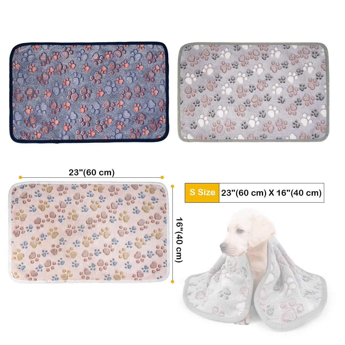 Dono 1 Pack 3 Dog Blankets, Soft Fluffy Fleece Pet Blanket Warm Sleep Mat Paw Print Design Puppy Kitten Throw Blankets Doggy Blanket for Dogs