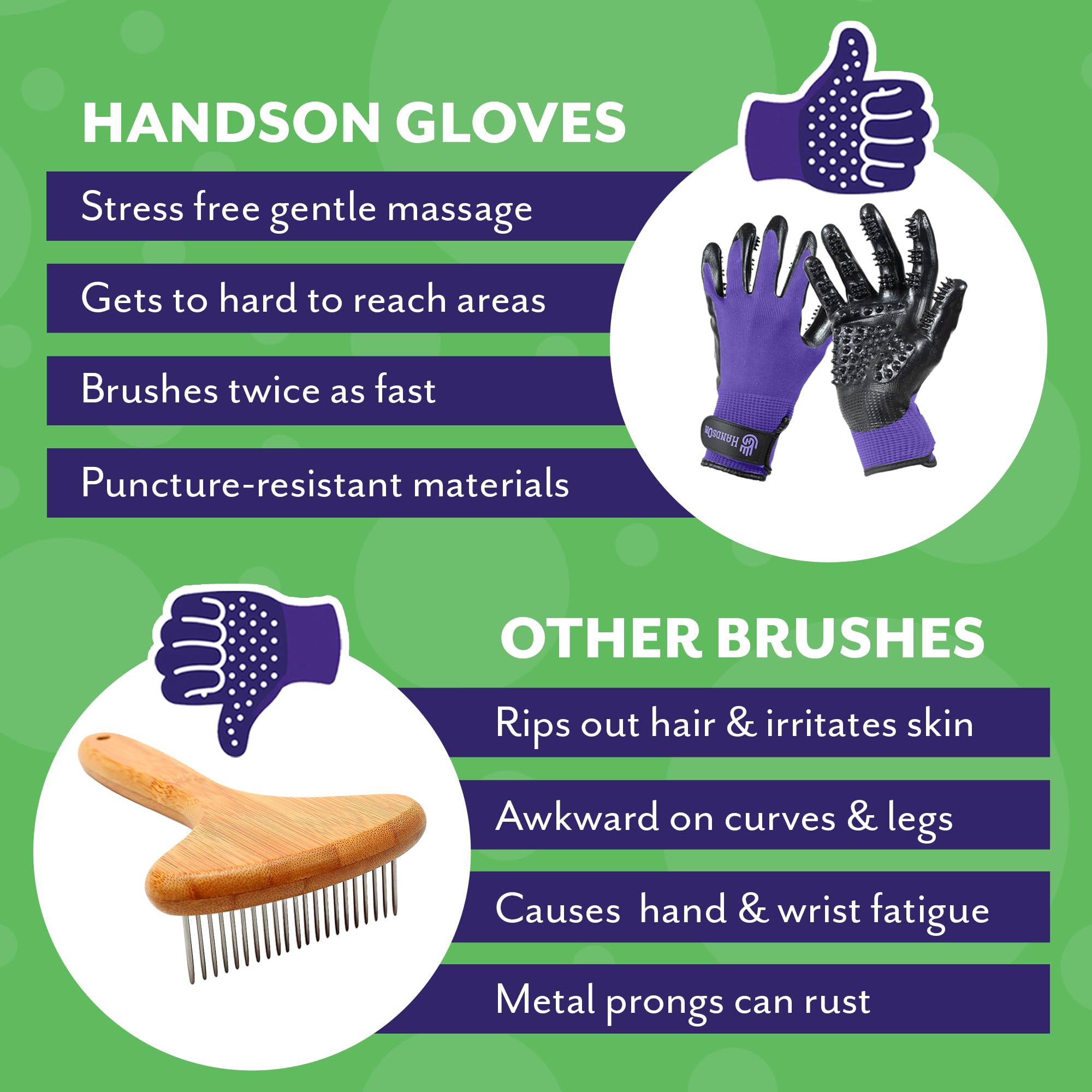 Pet Shedding, Bathing, Grooming, Hair Removing Gloves, Gentle Brush for Cats, Dogs, Horses by the #1 Ranked, Award-Winning Handson Gloves (Green, Large)
