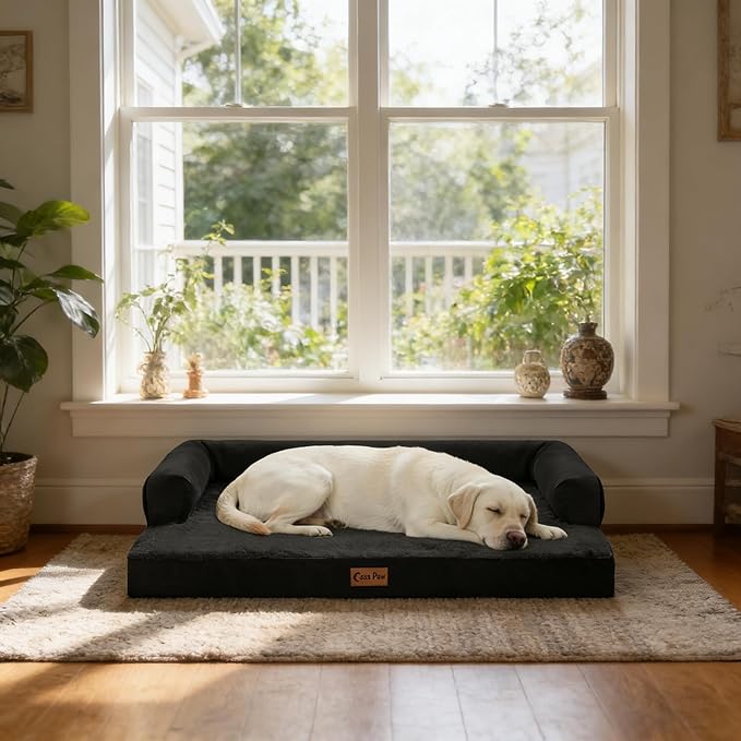 Orthopedic Dog Beds for Extra Large Dogs, Waterproof Egg Crate Foam XL Dog Bed with Sides 45x35Inch, Big Dogs Couch Beds with Removable Washable Cover and Nonskid Bottom, Black