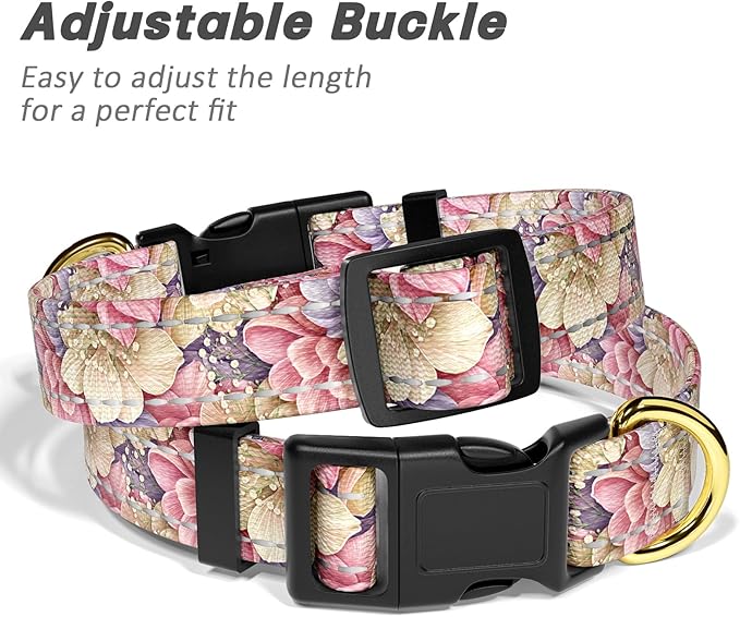 TMOODEL Reflective Dog Collar for Small Dogs, Cute Flower Theme Adjustable Heavy-Duty Nylon Puppy Collar for Boy and Girl Female, Soft Pet Accessories with Quick Release Buckle, Colorful Floral