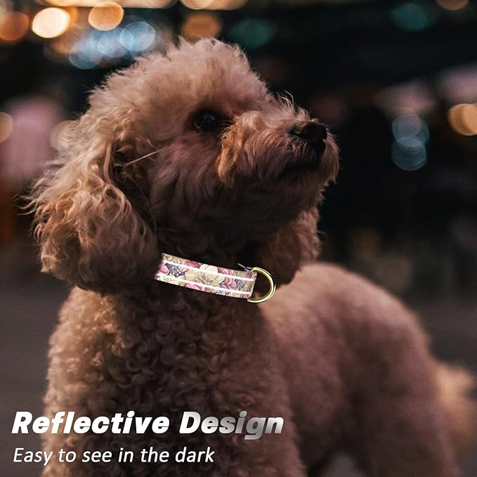 Reflective Dog Collar for Medium Dogs, Cute Flower Theme Adjustable Heavy-Duty Nylon Puppy Collar for Boy and Girl Female, Soft Pet Accessories with Quick Release Buckle, Colorful Floral