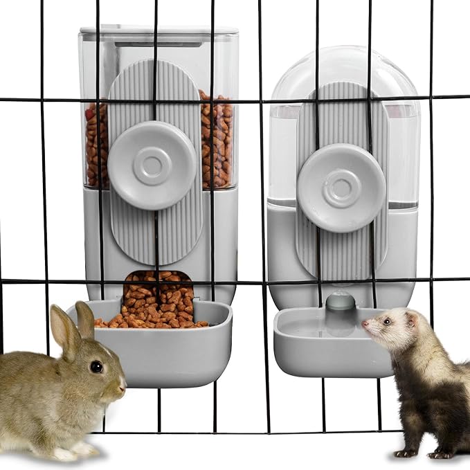 Rabbit Feeder, Bunny Water Bottle Dispenser, Pet Ferret Cage Food Bowl
