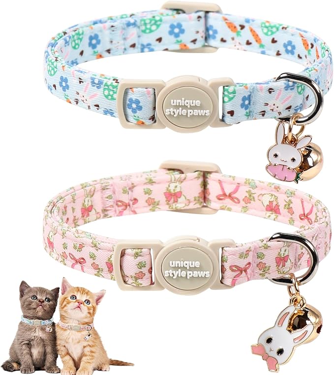 Unique Style Paws Pink Kitten Collars,Cute Valentine Cats Collar with Bell,Kitten Collar Breakaway Buckle with Heart Pattern,Adjustable Valentine Cat Collars,Ideal Gift for Boy Girl Cats