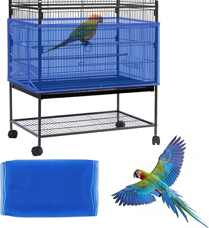 Daoeny Large Bird Cage Cover, Bird Cage Seed Catcher, Adjustable Soft Nylon Mesh Net with Daisy Pattern, Birdcage Cover Skirt Seed Guard for Parrot Parakeet Macaw Round Square Cages (Black)