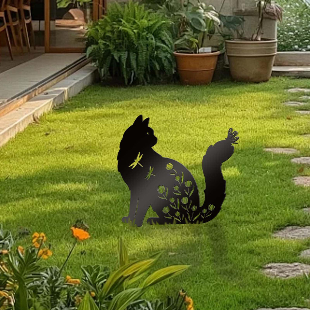 Bnesi Outdoor Cat Decorations, Floral Cat Memorial Grave Marker Yard Stake