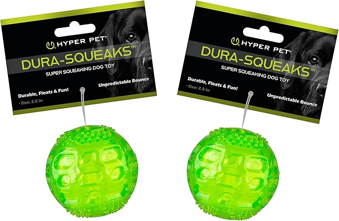 Hyper Pet DuraSqueak Dog Ball Toy, Interactive Dog Toys that Float and Squeaks for Playing, Fetching and Retrieving-Great Alternative to Traditional Tennis Balls Green 2.5 Inch