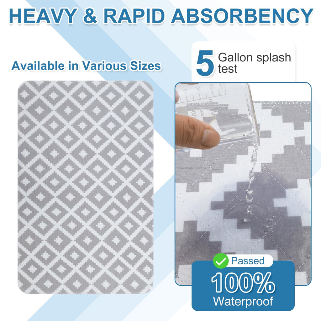 OUTCREATOR® Washable Bed Pads 34" x 56" (Pack of 2), Incontinence Mattress Protector, Anti-Slip Waterproof Underpads for Adults Kids Elderly Pets, Absorbency & Reusable Bedwetting Pads (Gray Geometry)