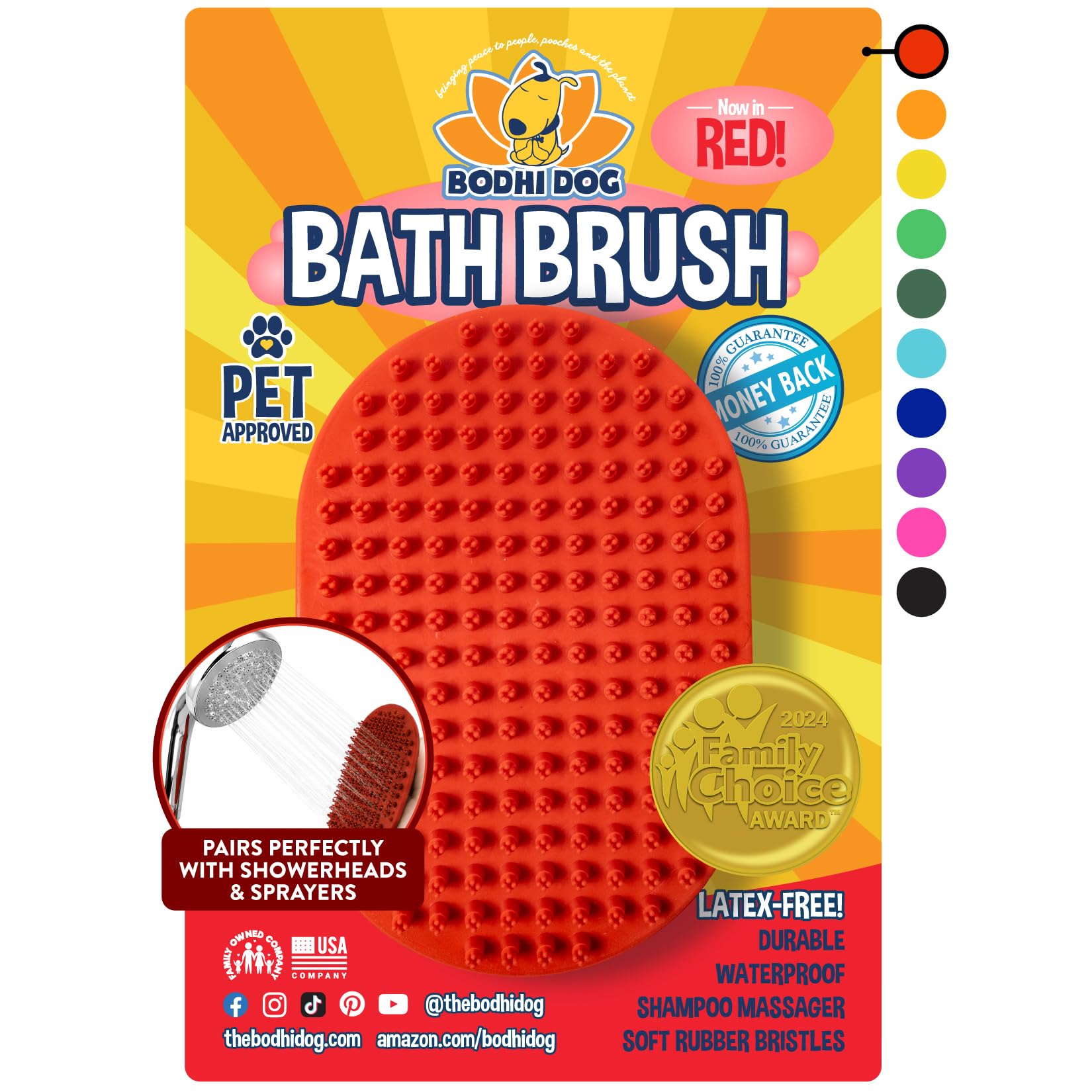 Pet Grooming Shampoo Brush - Various Colors 1 Pack - Red
