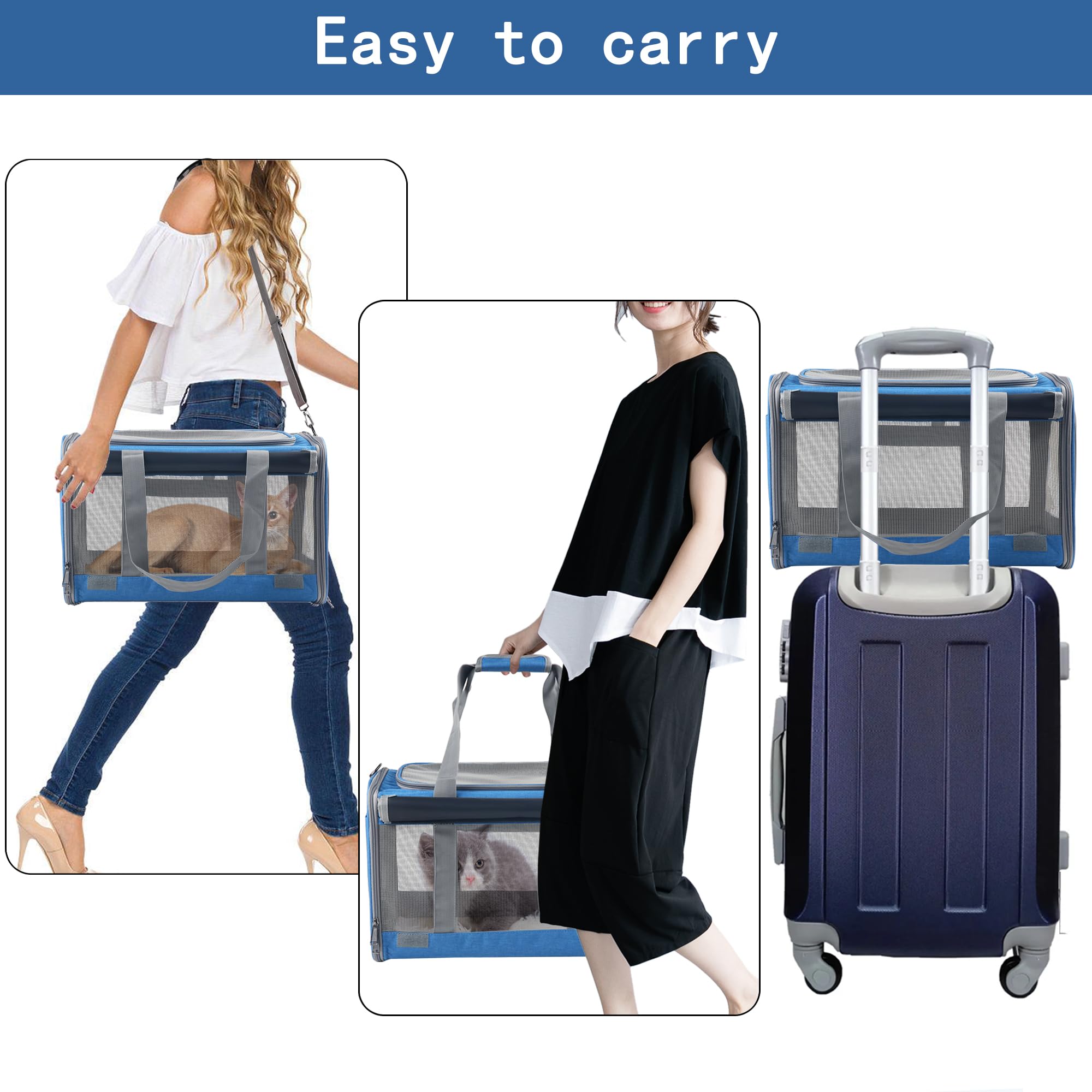 Adkyop Large Cat Carriers Dog Soft Sided Carriers Cat Soft Sided Carriers Airline Approved Kitten Carrier Reptile Carrier Squirrel Carrier Guinea Pig Carrier(Large_Blue)