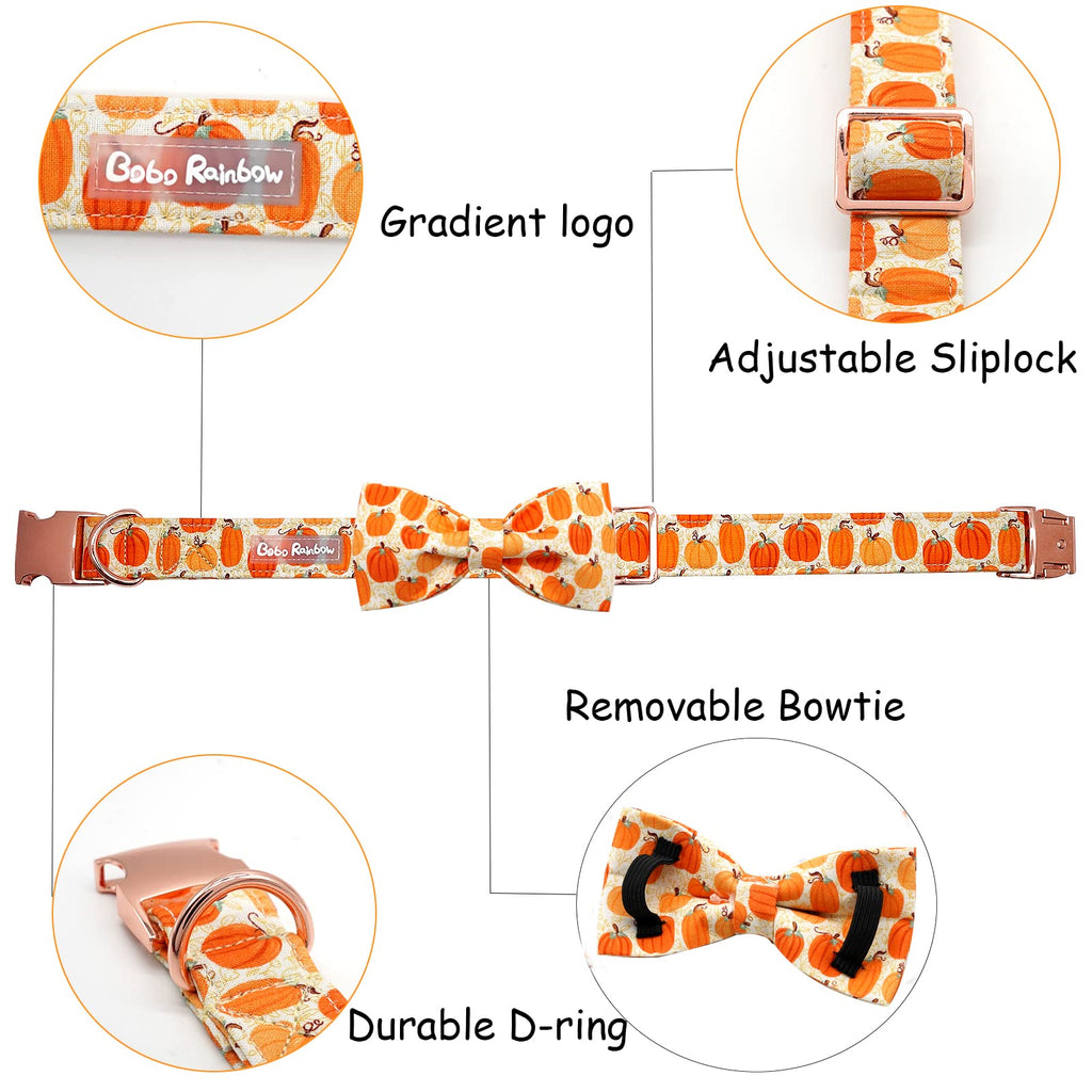 Bobo Rainbow Dog Collar - Halloween Pumpkin Bowtie Dog Collar Gift Soft Bow Collar Pet Adjustable Metal Buckle Dog Collar for Large Dogs