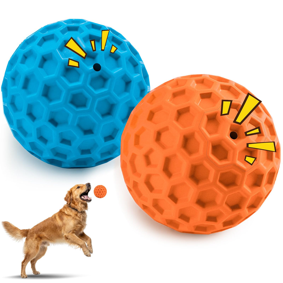 HIPPIH Indestructible Squeaky Dog Toys, Interactive Dog Balls 2 Pack
