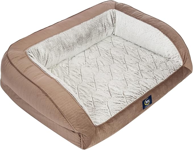Serta Orthopedic Quilted Couch Dog Bed for Pets – Slate Gray (Large)