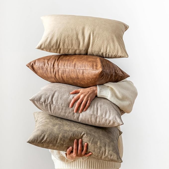 GEGELICA Pack of 2 Faux Leather Decorative Throw Pillow Covers 26X26 Inch