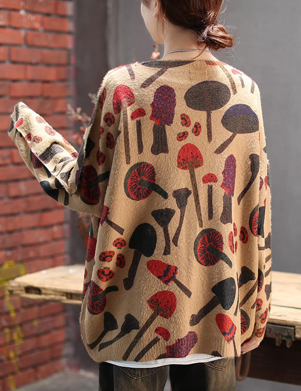 YESNO Women Sweater Graphic Oversized Pullover Sweaters Casual Loose Long Sleeve Knit Tops L S01 CR65