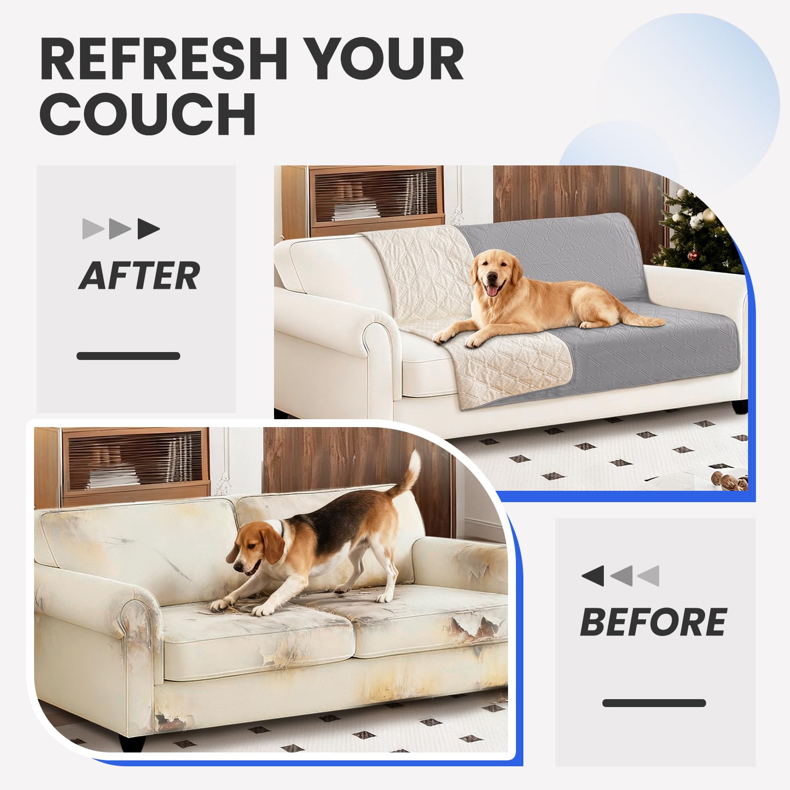 CYCMACO Waterproof Dog Blanket, Non-Slip Soft Pet Bed Cover, Couch Cover for Dogs Washable, Protects Sofa, Furniture, Crate, Car, Tear Resistant Leakproof Pet Blanket (52x82 Inch, Light Grey)