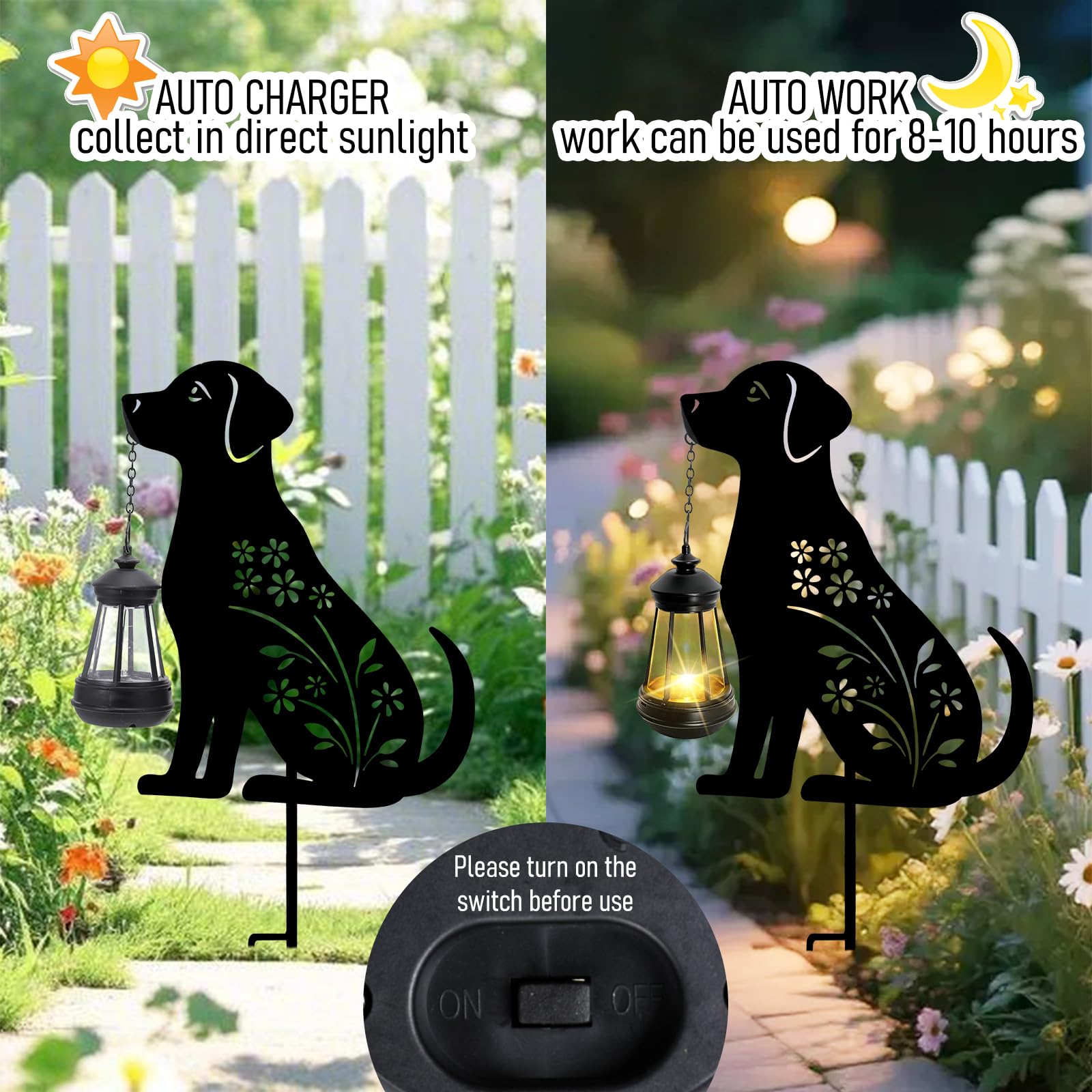 Solar Decorative Garden Light, Dog Outdoor Stake With Hanging Lantern