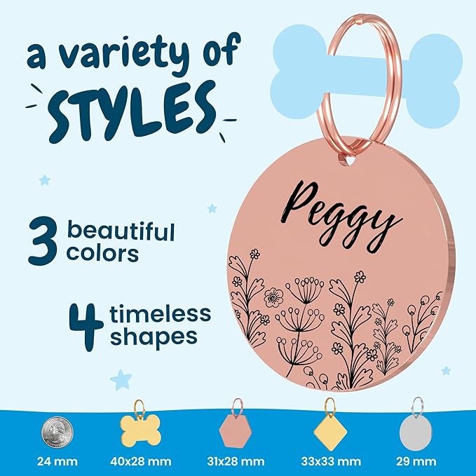 PawFurEver Custom Engraved Pet ID Tag – Personalized Dog Name Tag for Dogs and Cats, Stainless Steel Collar Accessory with Cute Designs for pet Name Tags (Bone, Silver) 15.95