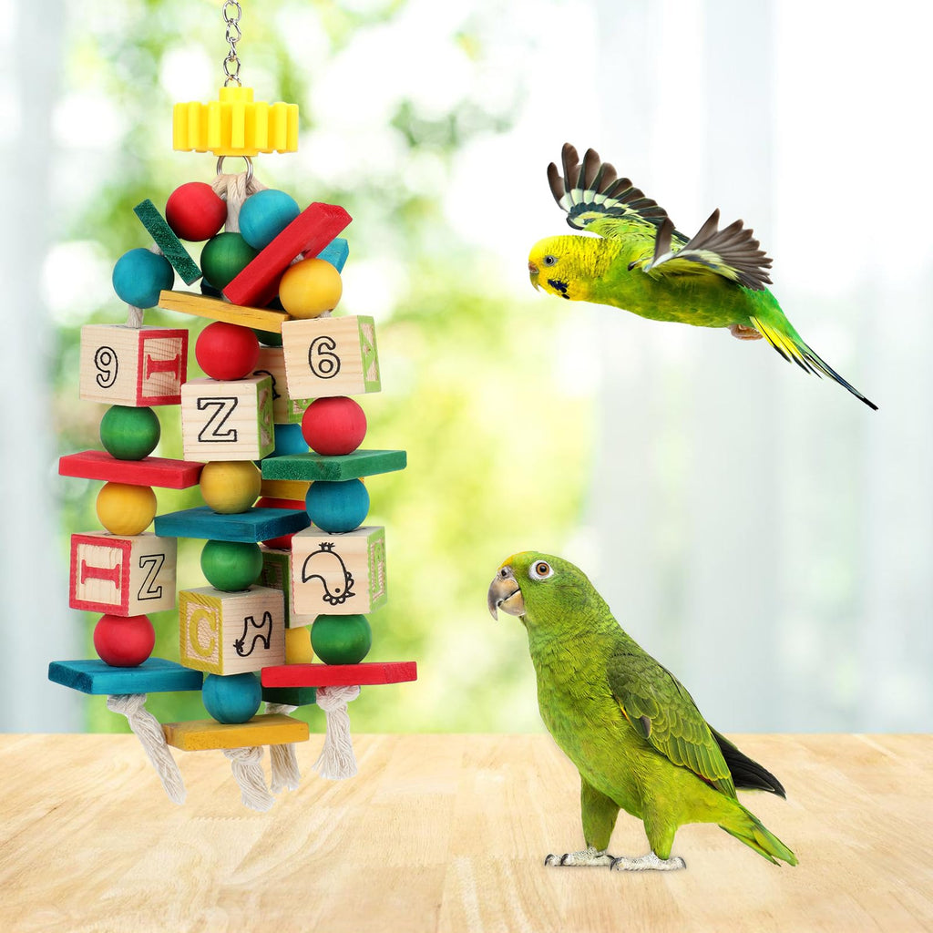 Rypet Hanging Parrot Toys, Wood Rope Chew Blocks for Cockatiels