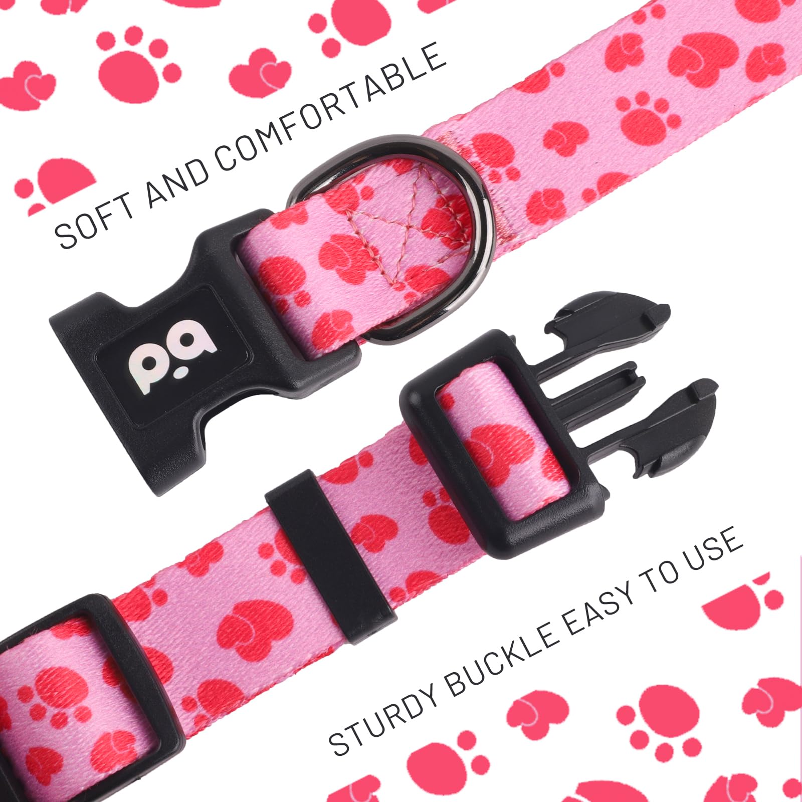QQPETS Adjustable Soft Dog Collar: Print Flower Pink Multicolor Cute Patterns for XS Small Medium Large Pet Girl Boy Puppy Walking Running Training