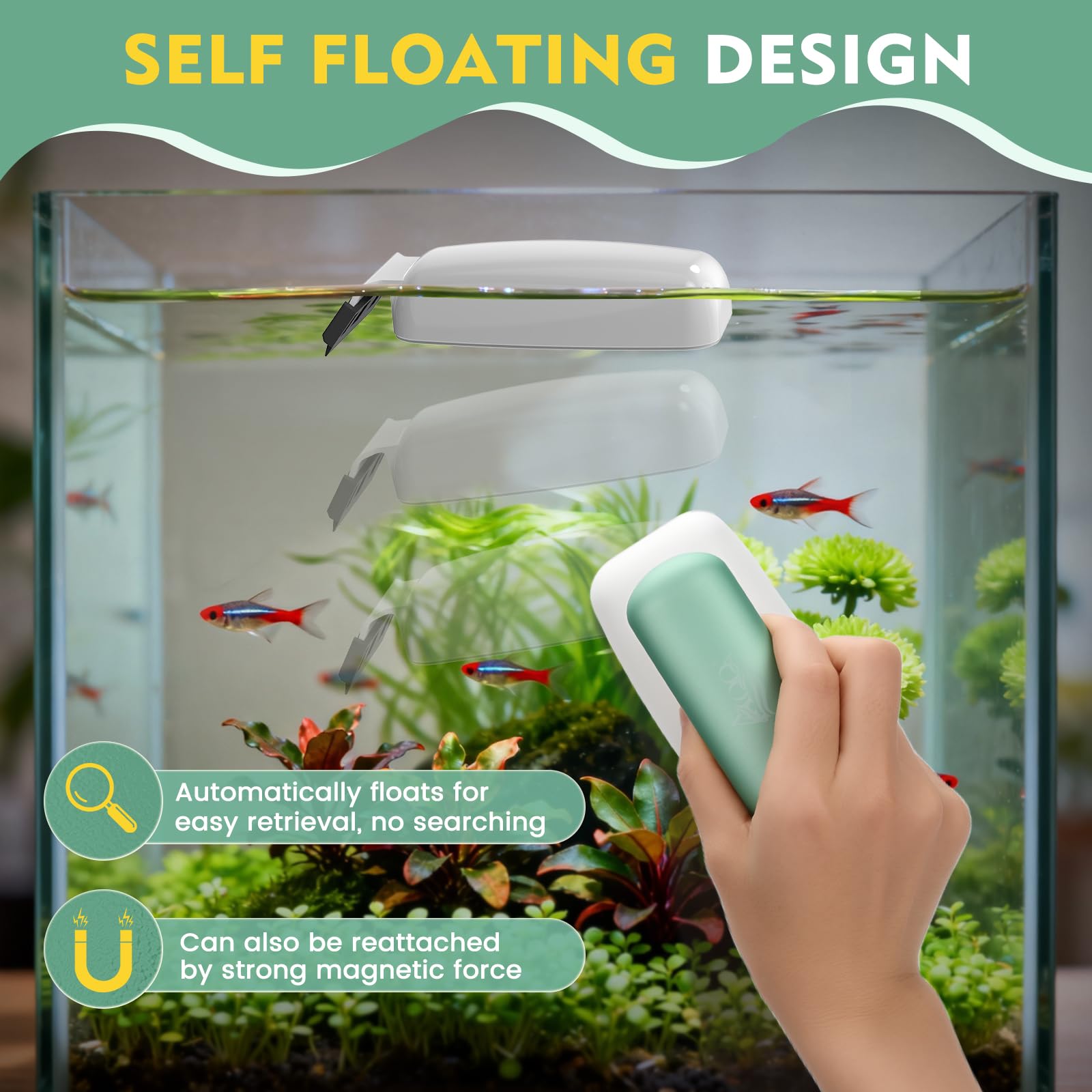 AQQA Magnetic Aquarium Glass Cleaner L,Floating Fish Tank Algae Scraper