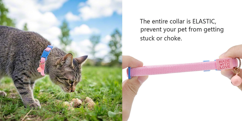 YUDOTE Elastic Cat Collar 2 Pack of Safety Quick Release Cat Collars with Bell Anti-Suffocation Kitten Puppy Collars(Pink+Lilac)
