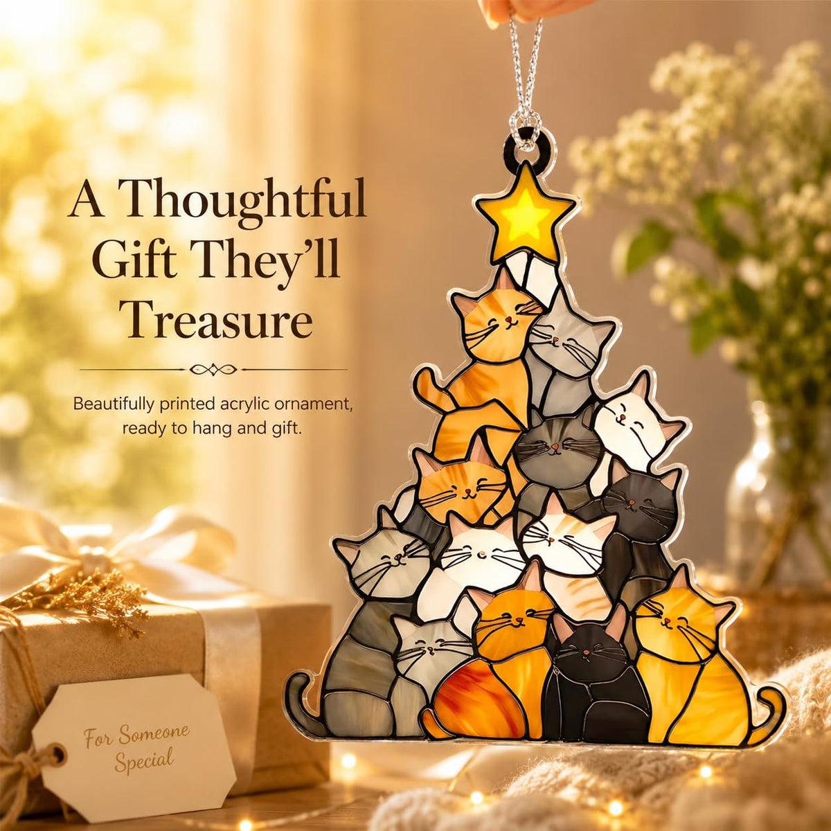 Cat Ornament, Cat Ornaments for Christmas Tree, Funny Holiday Decorations 2026, Black Pet Ornaments, Vintage Classic Christmas Tree Decor, Unique Gifts for Animal Lovers, Festive Tree Topper Ornament