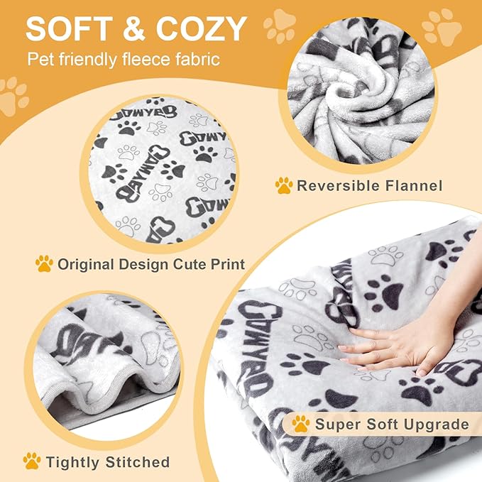 Dog Blankets for Large Dogs Upgraded, Dog Cat Flannel Blankets Washable, Cute Bone Paw Print Blanket for Bed Cover, Couch, Crate, 80x60 inch