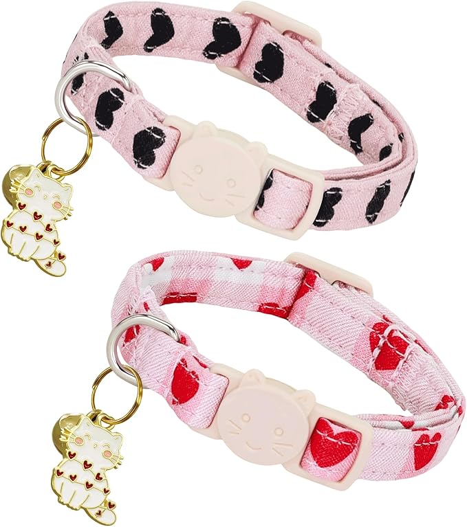 Elegant little tail 2 Pack Cat Collar- Christmas Cat Collars Breakaway with Bell Pendant Wedding Kitten Boy Girl Safety Adjustable 7-12 Inch Collar for Small Cats Puppy