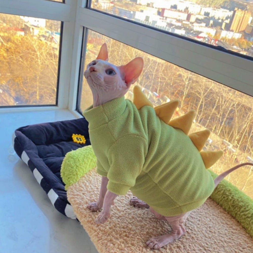 Green Dinosaur Sphynx Cat Clothes Sweater Hairless Cat Apparel