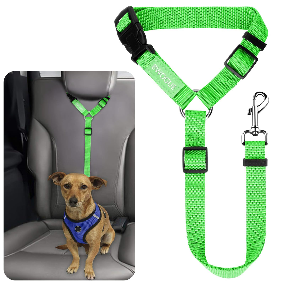 BWOGUE Dog Seat Belt for Car, Headrest Restraint Reflective Bungee, 1 Pack