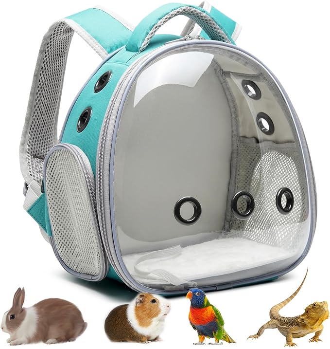 Ioview Portable Travel pet Backpack Carrier Hamster Bag Guinea Pig Bird Small Dog cat Turtle Carrier Rabbit Cage Squirrel Bearded Dragon Breathable Hangbag (Green)
