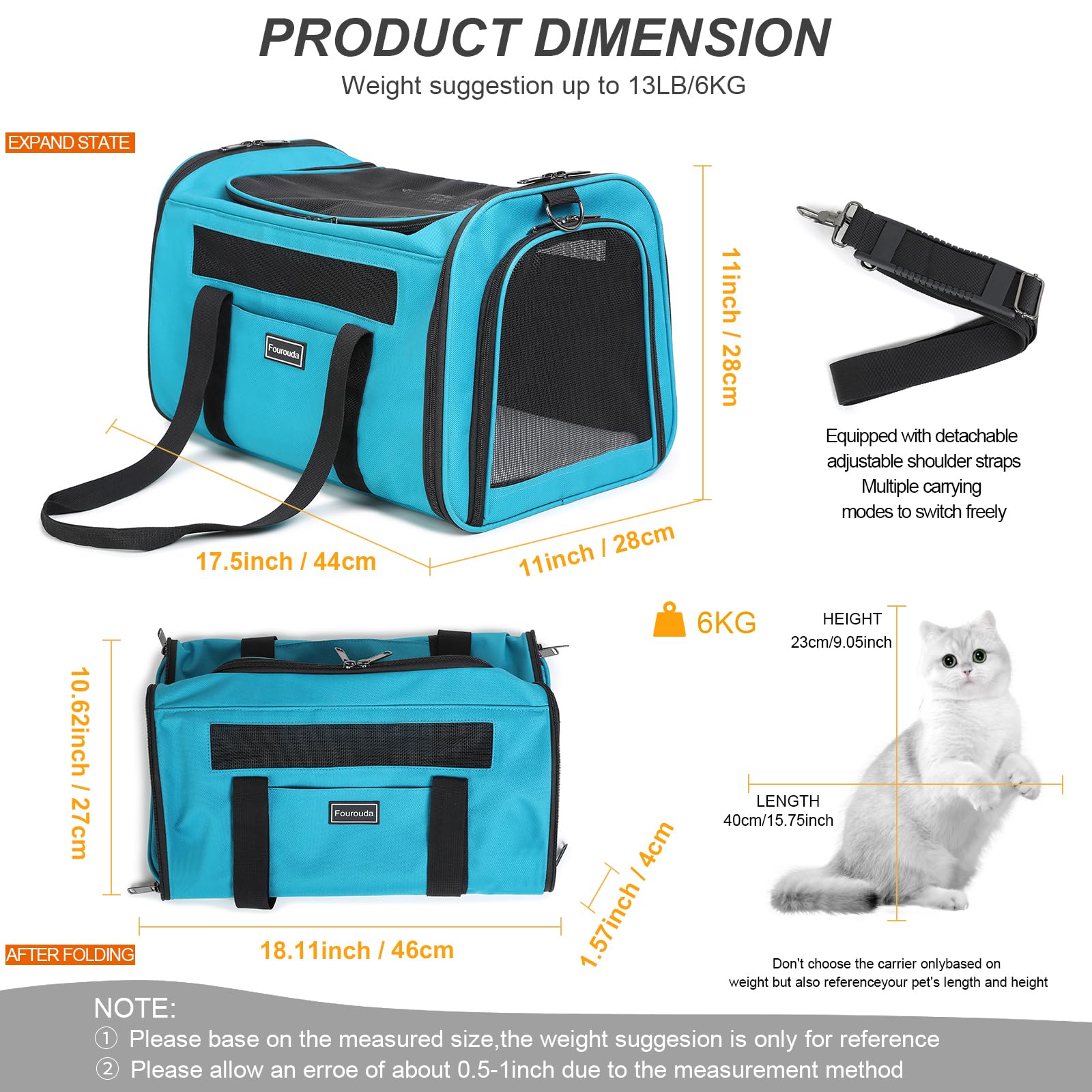 Airline Approved Dog Carrier. Cat Soft-Sided Carriers,Small Dog Travel Carriers,Small Animal Rabbit Carrying Case,TSA Airline Approved Pet Carrier（Blue）