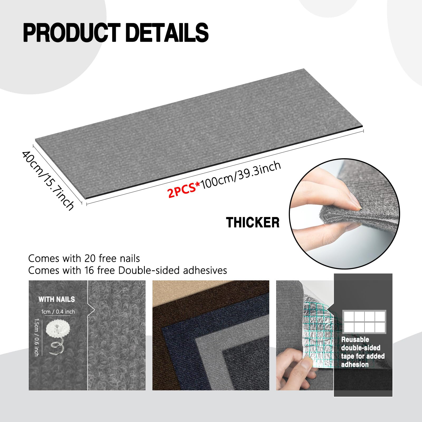 2Pack Total 78.7"x15.8" Cat Scratch Mat for Cat Couch Furniture and Wall Protector | Trimmable Self-Adhesive Carpet Climb Cat Scratcher for Covering Cat Tower and Replacement Pads (Light Grey)