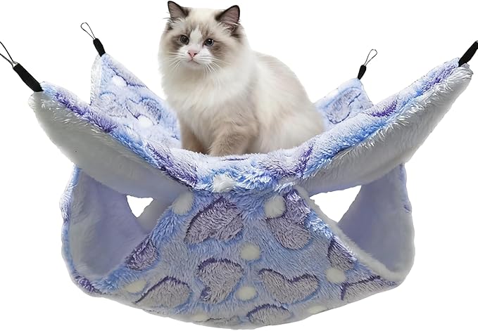 OINEEDU Guinea Pig Ferret Hammock for Cage - Machine Washable Double-Decker Hanging Bed - Fits Sugar Glider,Fancy Rat,Hamster,Gerbil - 13.3" x 13.3" - Love Purple Pattern