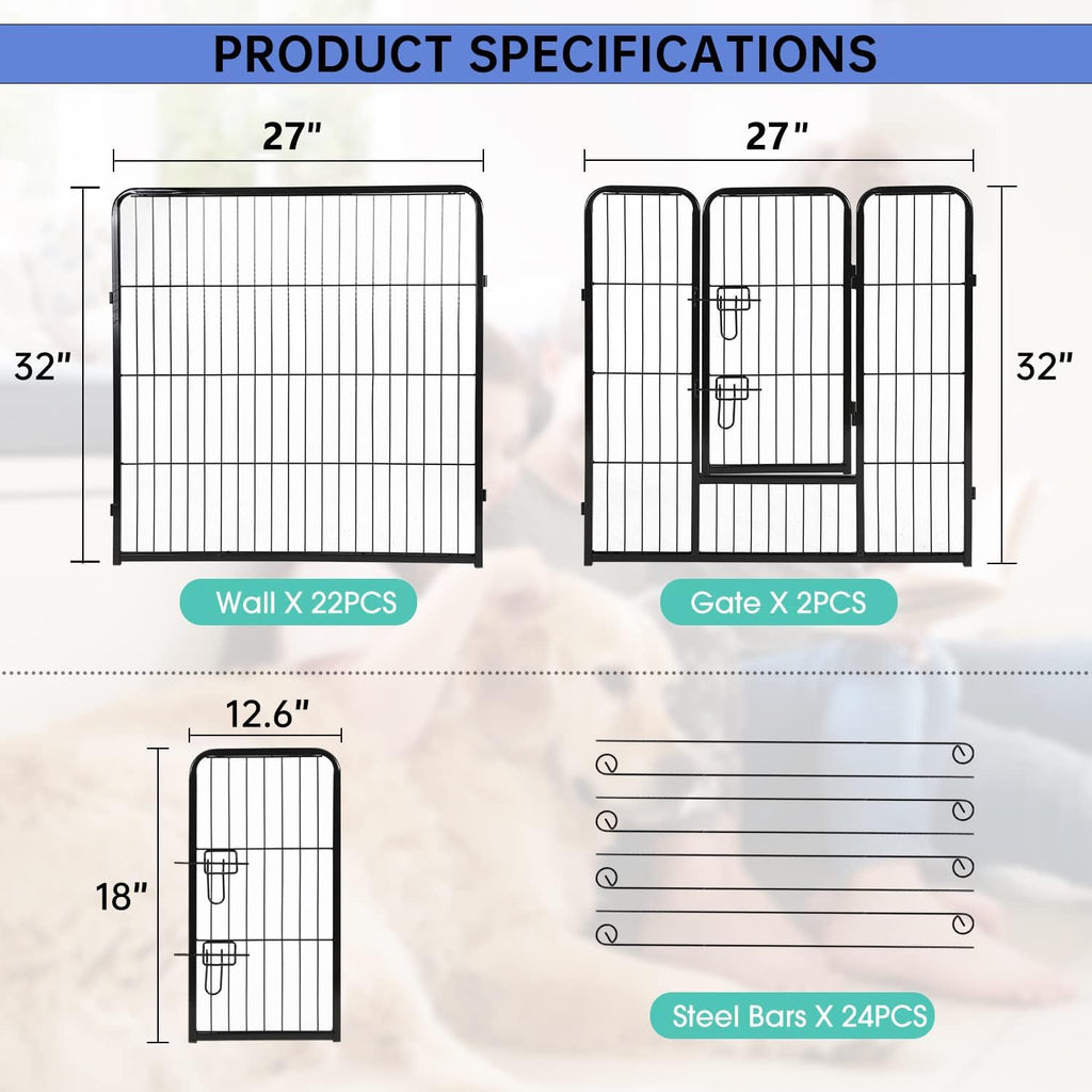 BestPet | Dog Playpen | 32 Inch, 24 Panels | Heavy Duty Metal Pet Exercise Pen | Indoor Outdoor Fence Panels | Rust-Resistant, Removable, Tool-Free Setup | Anti-Skid, Expandable Design