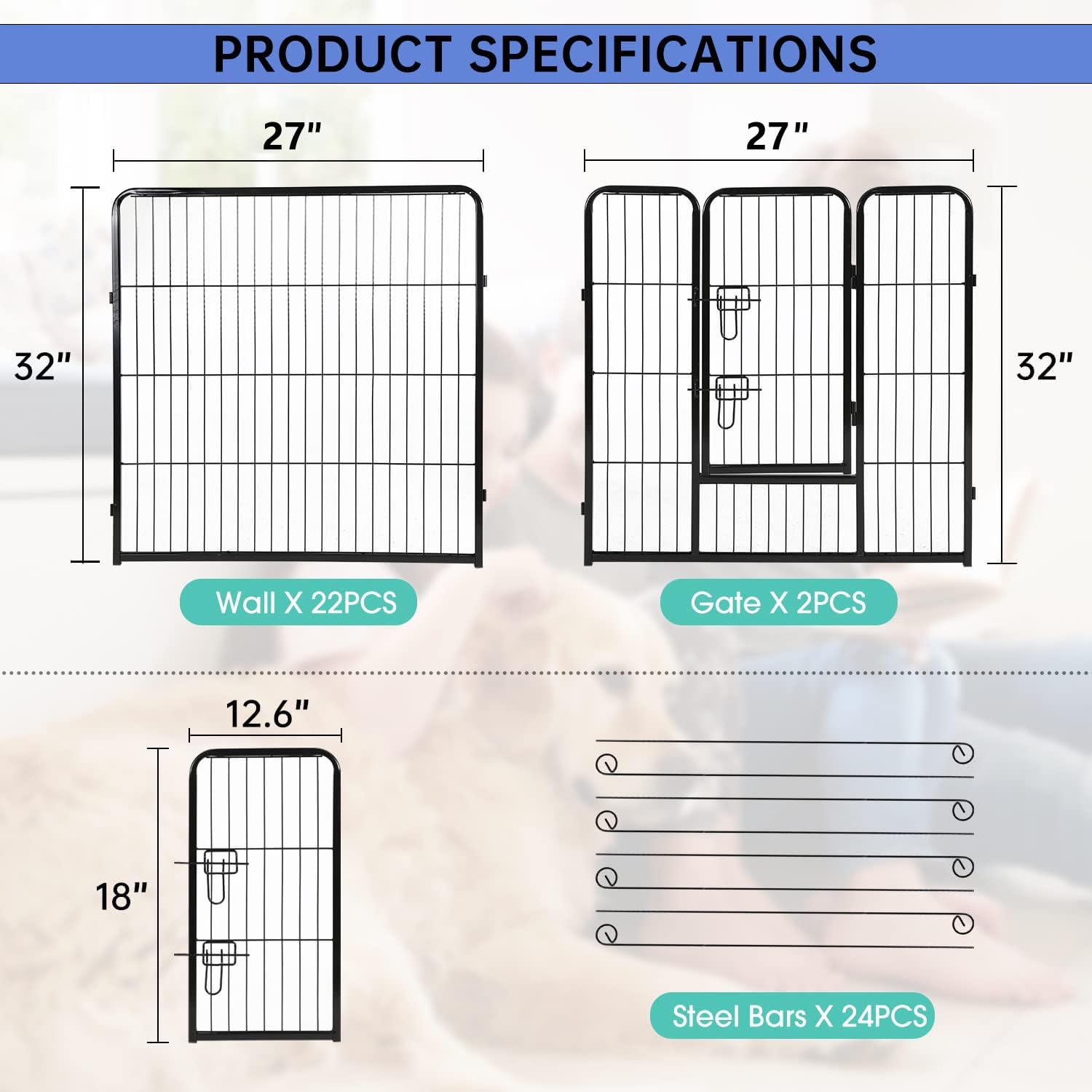 BestPet | Dog Playpen | 32 Inch, 24 Panels | Heavy Duty Metal Pet Exercise Pen | Indoor Outdoor Fence Panels | Rust-Resistant, Removable, Tool-Free Setup | Anti-Skid, Expandable Design