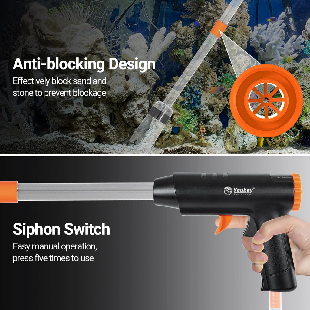 Yaubay 132GPH Manual Aquarium Gravel Cleaner, Fish Tank Siphon Vacuum Cleaner with Adjustable Water Flow for Cleaning Dirt, Water Change & Wash Sand Aquarium Cleaning Tools
