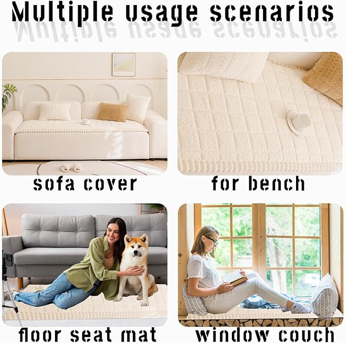 Sofa Cover Fuzzy Couch Cover for Pet, Couch Covers for Dogs Washable Non-Slip Sofa Slipcover Cushion Protector Pets Friendly Mat Bed White