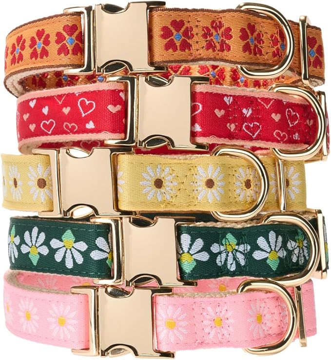 YUDOTE Woven Dog Collar with Metal Buckle Adjustable Jacquard Retro Dog Collars for Small Medium Large Dogs(Red Heart,M)